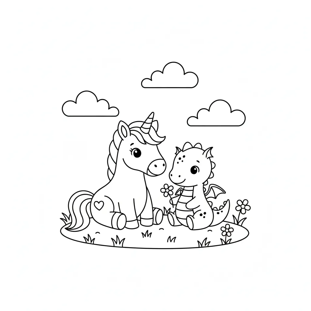 Unicornio 5 para colorear y recortar