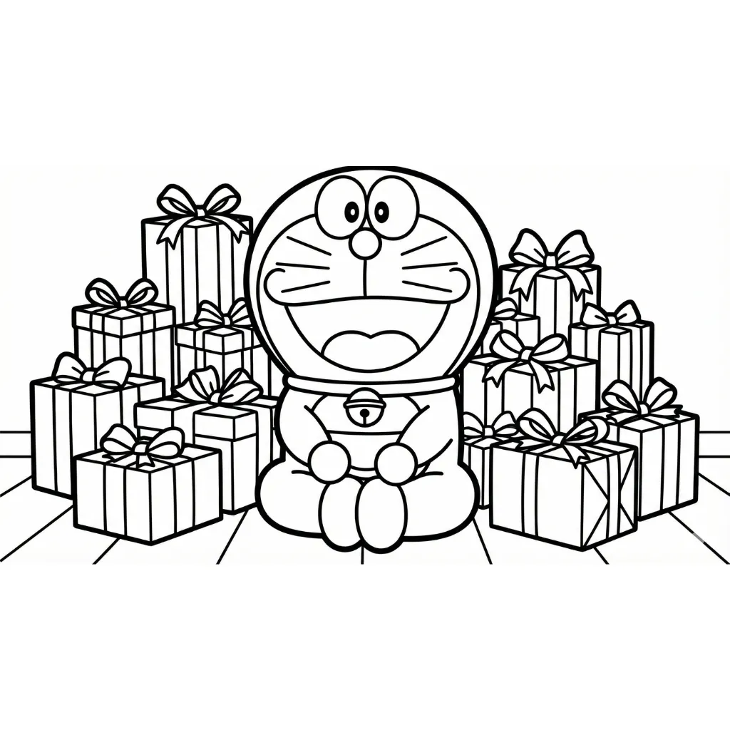 Doraemon de Navidad 12 para colorear en línea