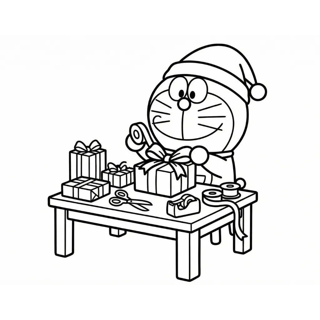 descargar Doraemon de Navidad 17 para colorear gratis