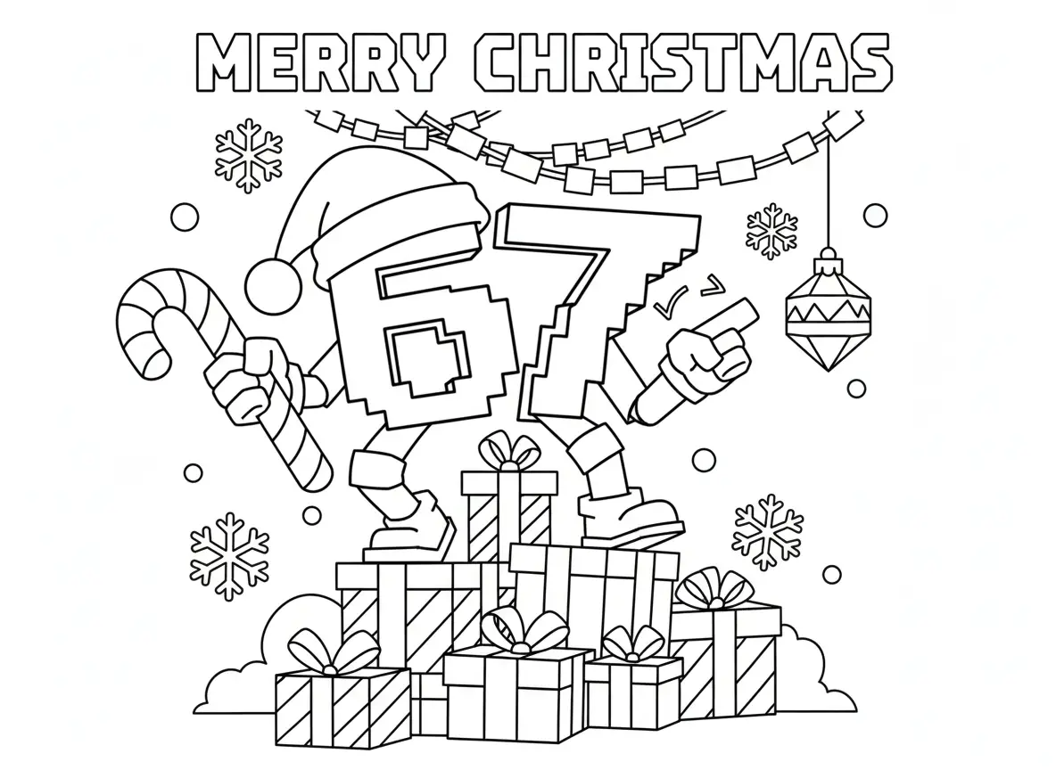 67 Brainrot de Navidad para colorear para imprimir para niño de 3 años