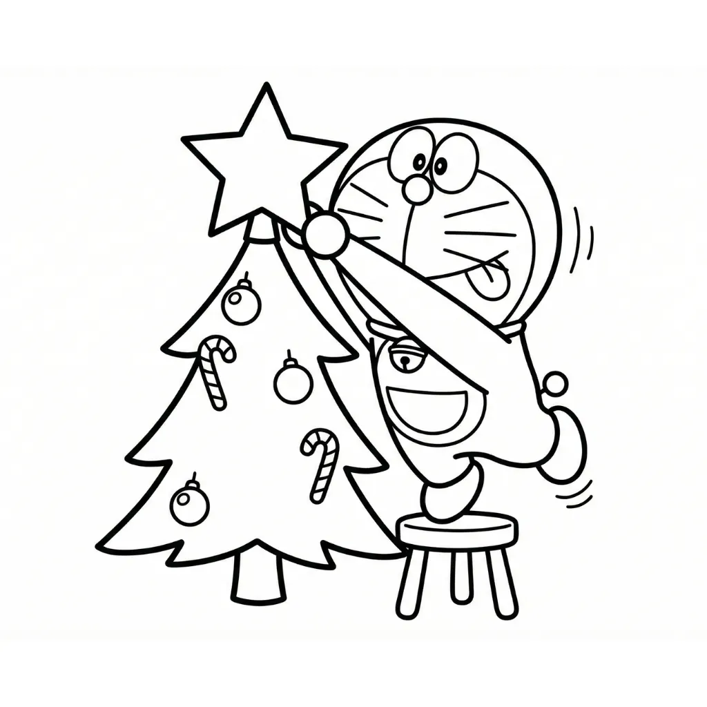 Doraemon de Navidad 15 de niño para colorear para imprimir