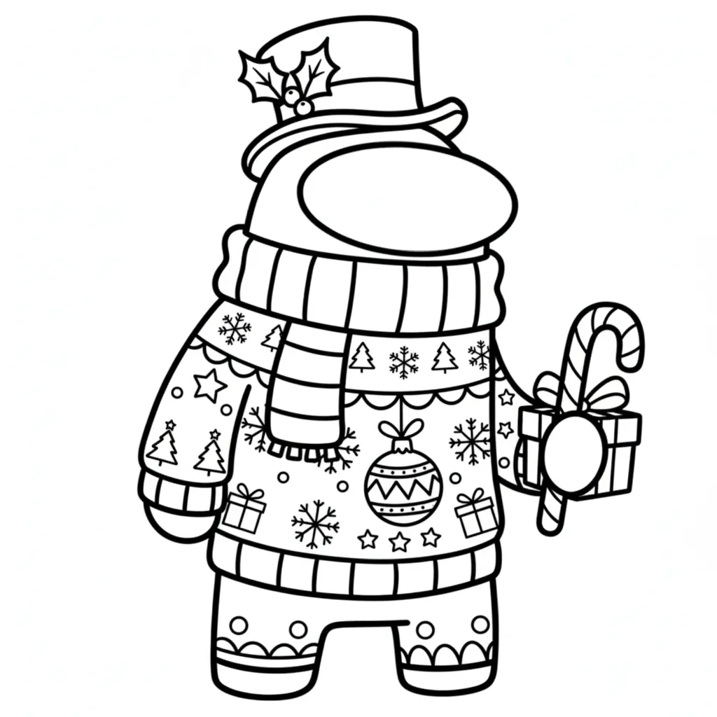 Among Us de Navidad 1 para colorear y dibujo para imprimir