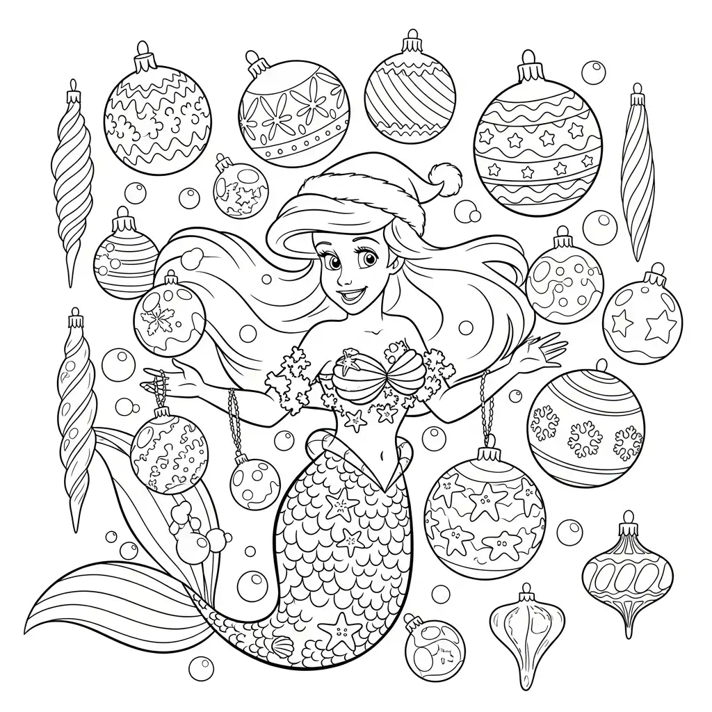 Ariel de Navidad para colorear para imprimir para niño de 4 años