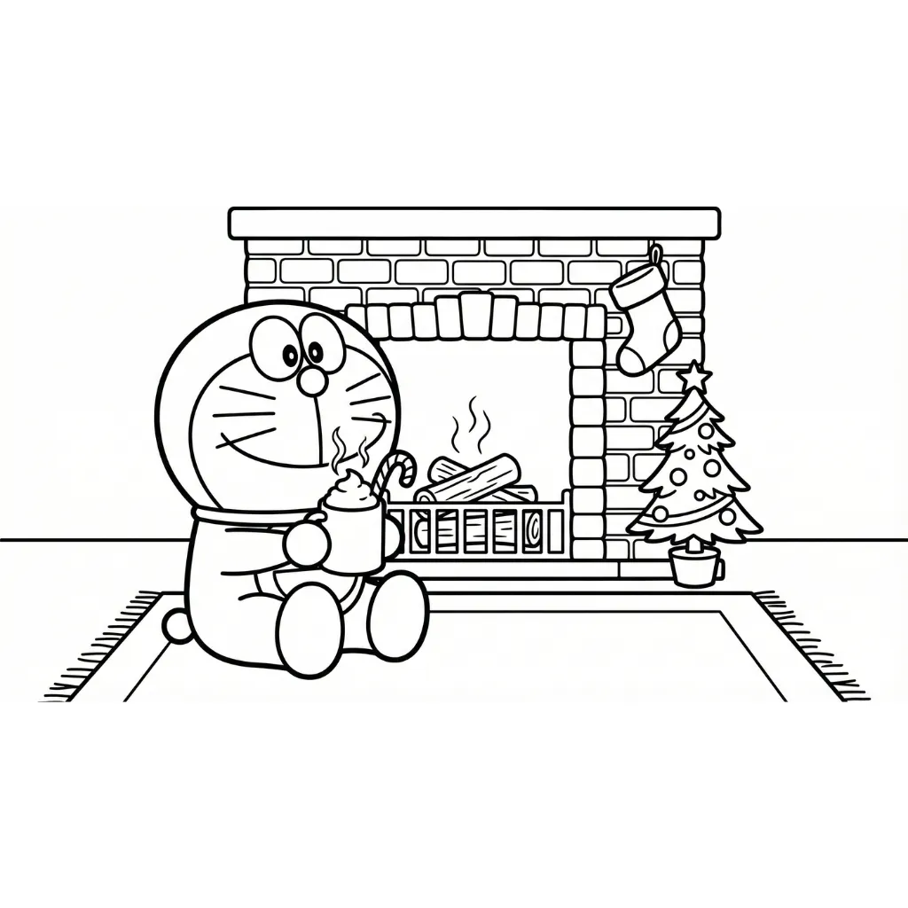 Doraemon de Navidad 2 para colorear para imprimir pdf gratis