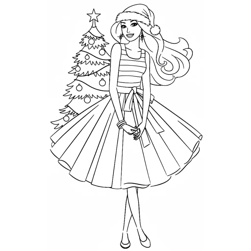 Barbie de Navidad 1 para colorear para imprimir para niño de 3 años