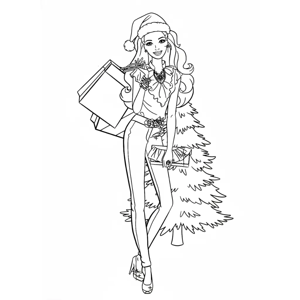 Barbie de Navidad 18 para colorear para niño de 4 años