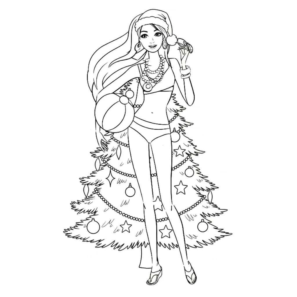 Barbie de Navidad 22 para colorear gratis en línea