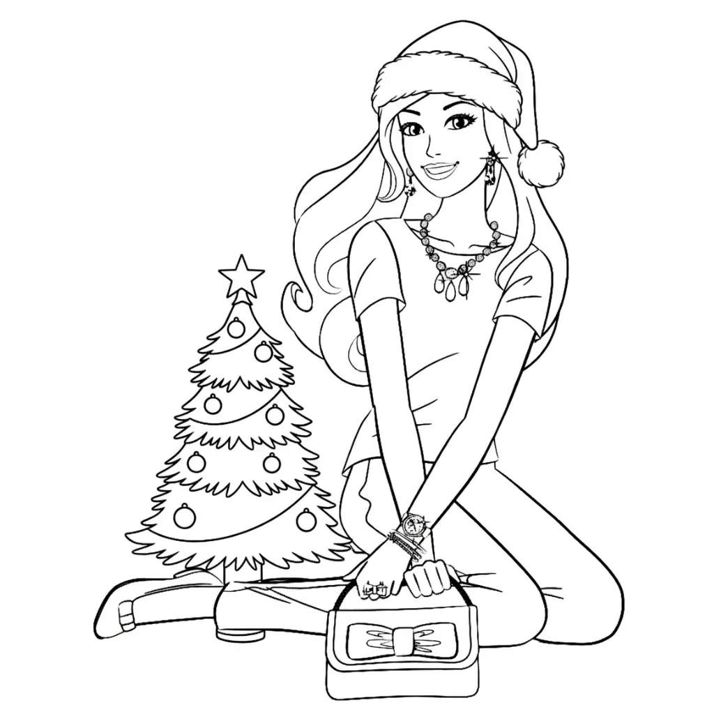 Barbie de Navidad 4 para colorear y recortar
