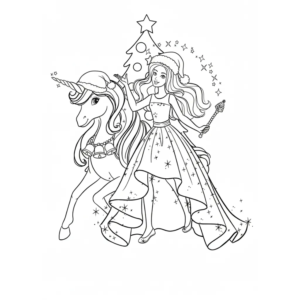 Barbie de Navidad 5 para colorear para niños para descargar