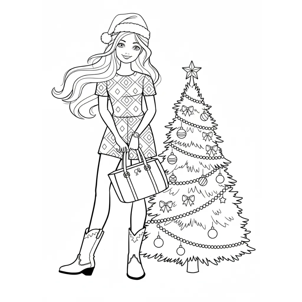 Barbie de Navidad 6 para colorear en línea gratis