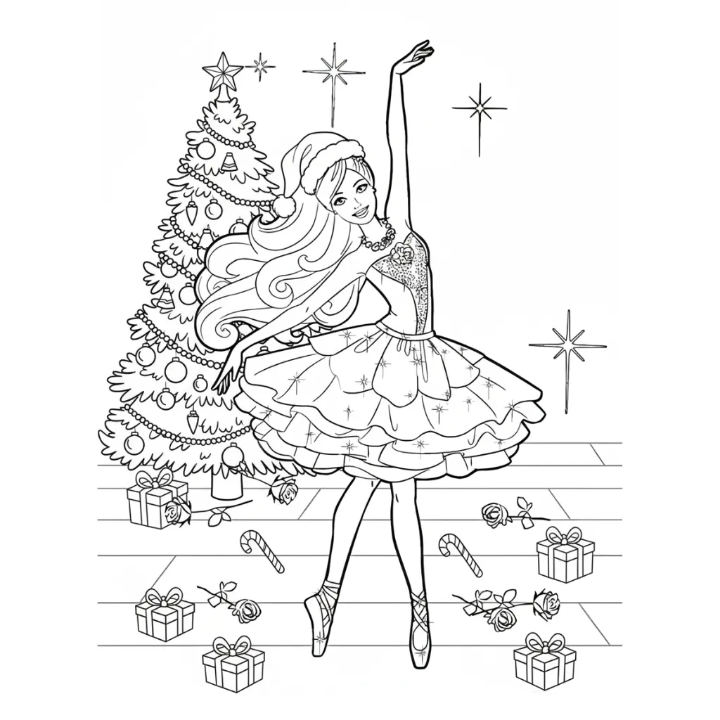 Barbie de Navidad 8 para colorear en línea