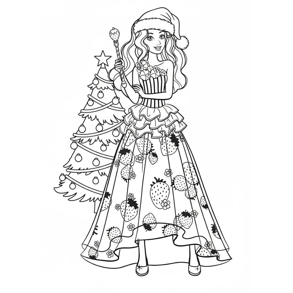 Barbie de Navidad 9 para colorear para imprimir a4