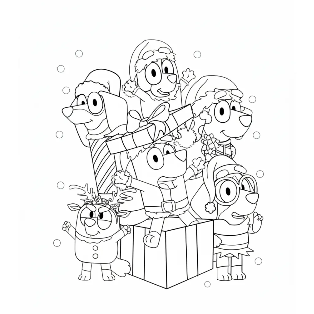 imagen para colorear Bluey de Navidad 17 niño