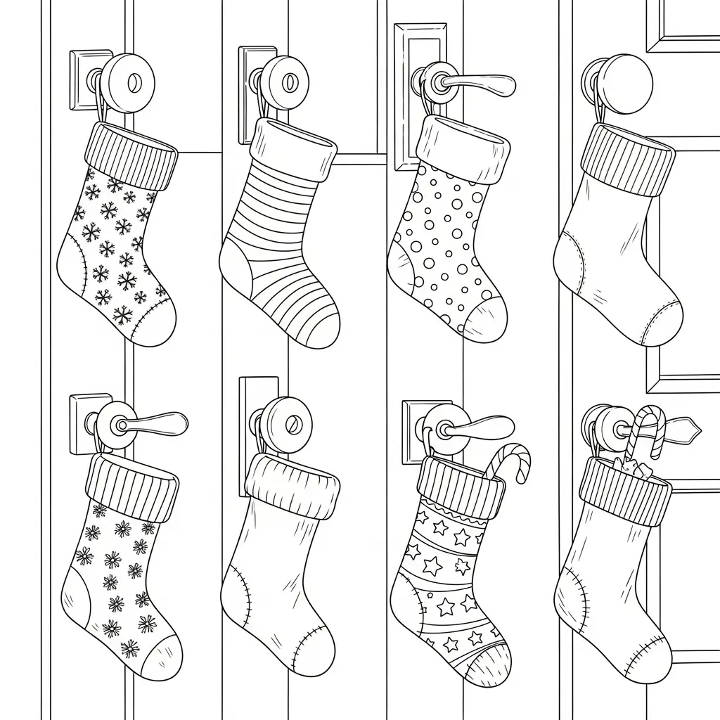 Calcetines de Navidad para colorear para imprimir gratis