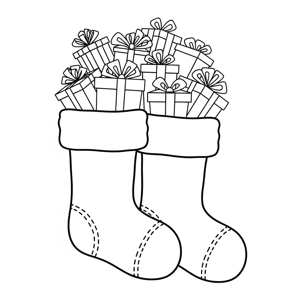 Calcetines de Navidad para colorear para imprimir kawaii