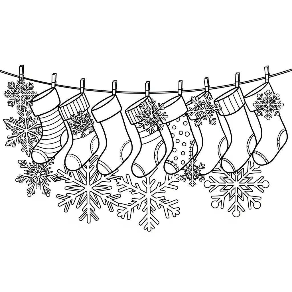 Calcetines de Navidad para colorear para imprimir para niños