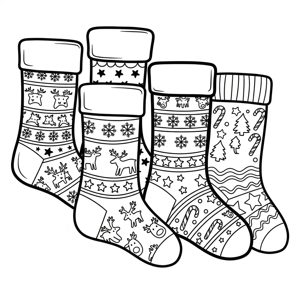 Calcetines de Navidad para colorear para niños para imprimir gratis