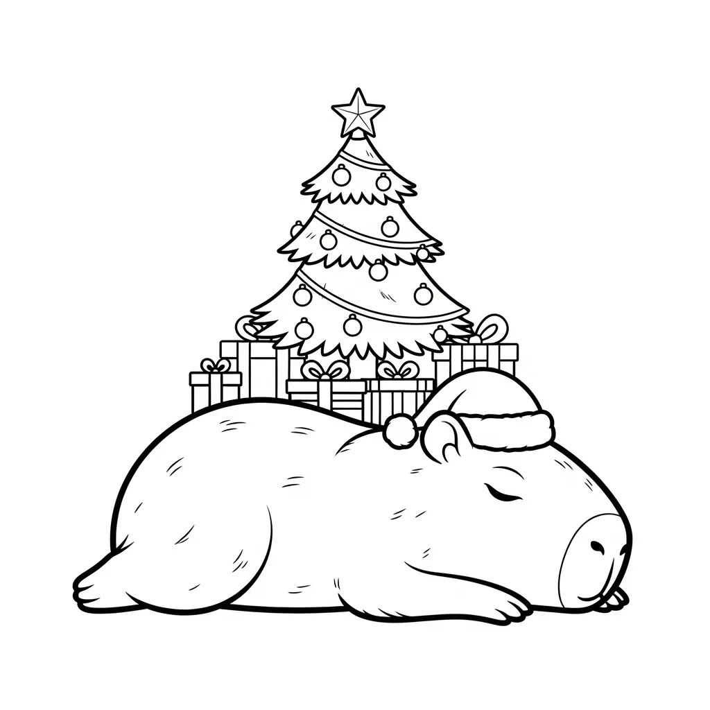 imprimir Capibara de Navidad para colorear gratis 1