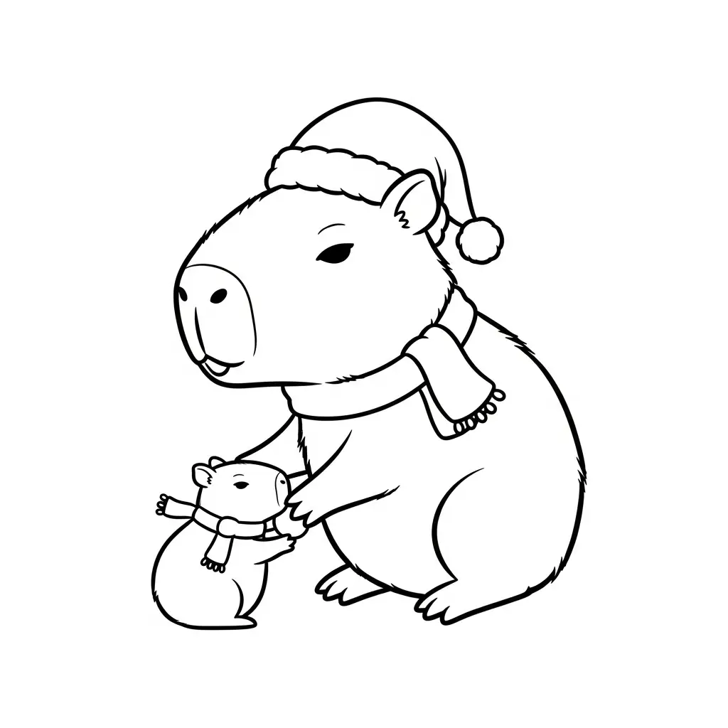 Capibara de Navidad para colorear para niños para imprimir