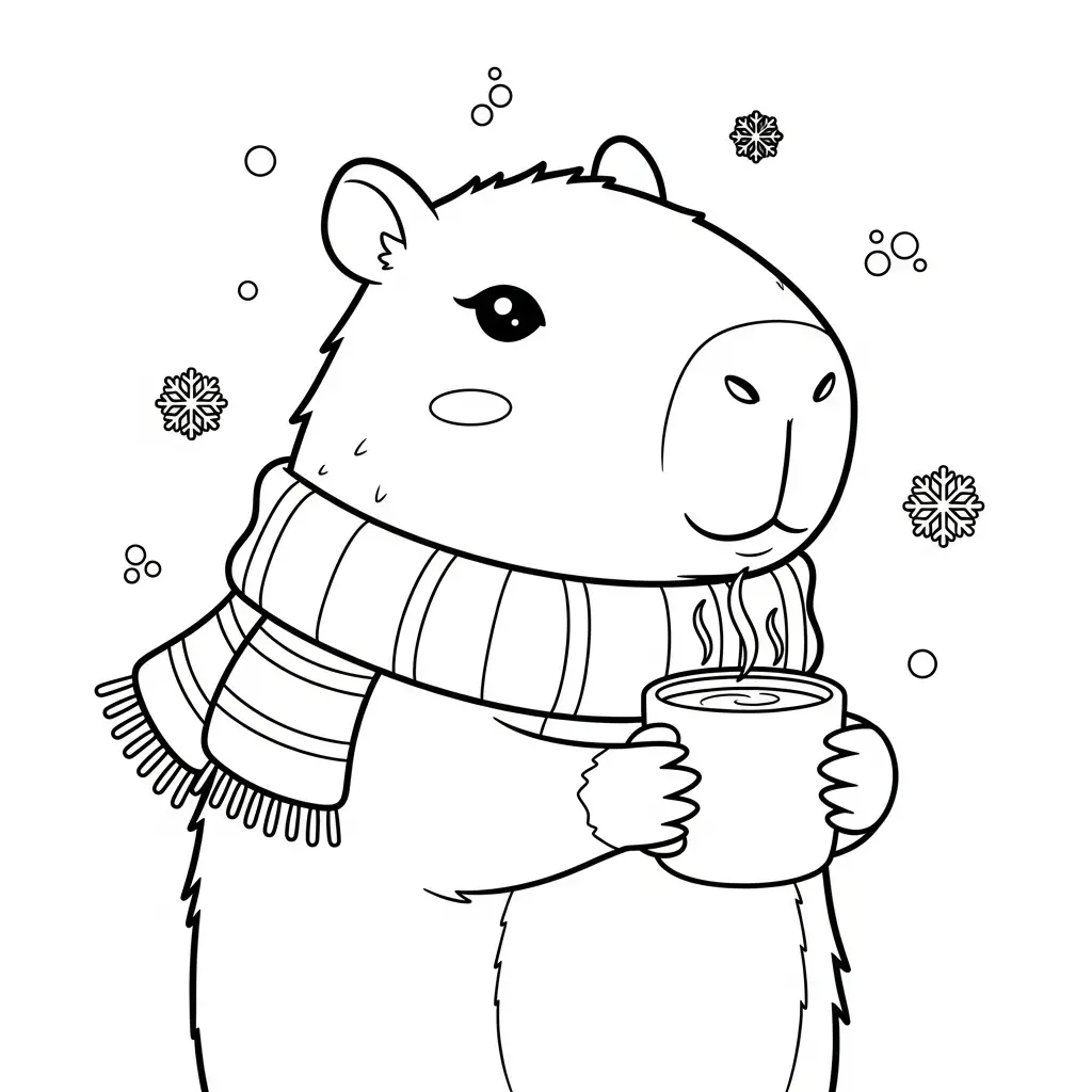Capibara de Navidad para colorear para niño
