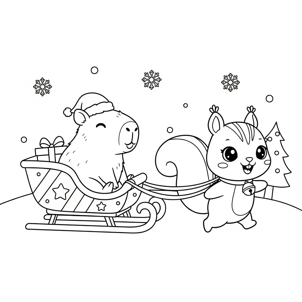 Capibara de Navidad para colorear gratis para imprimir
