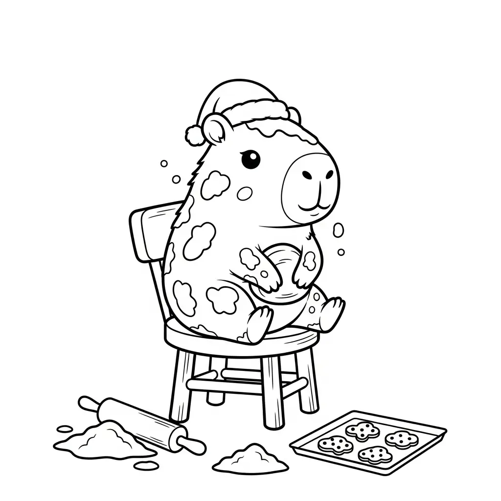 Capibara de Navidad para colorear para niño de 3 años