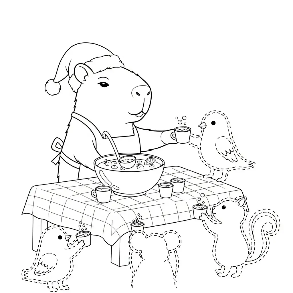 Capibara de Navidad para colorear y aprendizaje