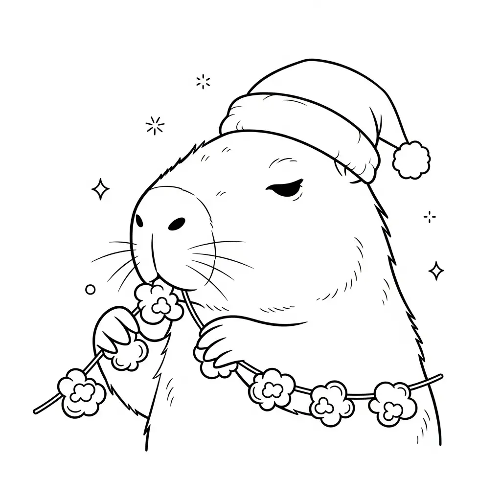 Capibara de Navidad para colorear y recortar para imprimir