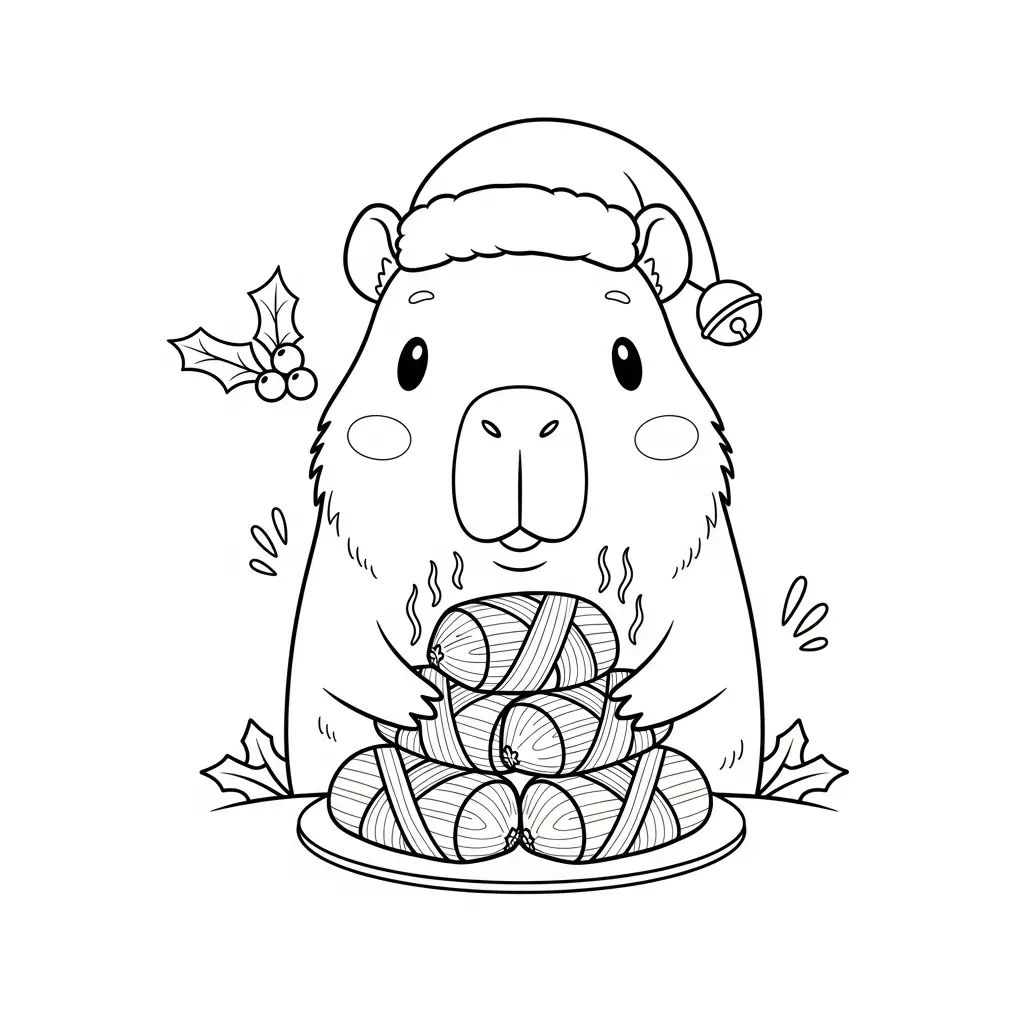 Capibara de Navidad para colorear para imprimir para niño de 8 años