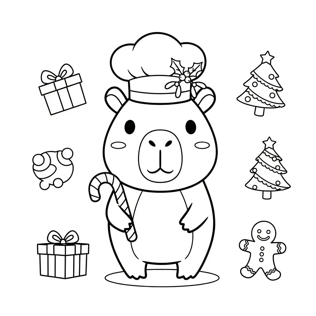 Capibara de Navidad para colorear para imprimir gratis