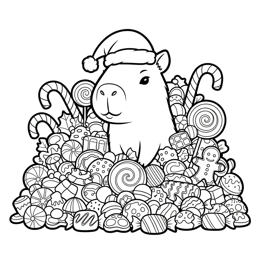 Capibara de Navidad para colorear para primaria