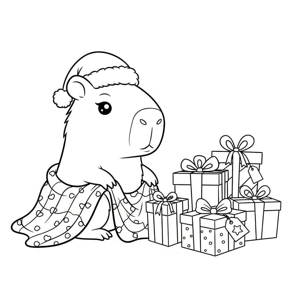 descargar Capibara de Navidad para colorear gratis