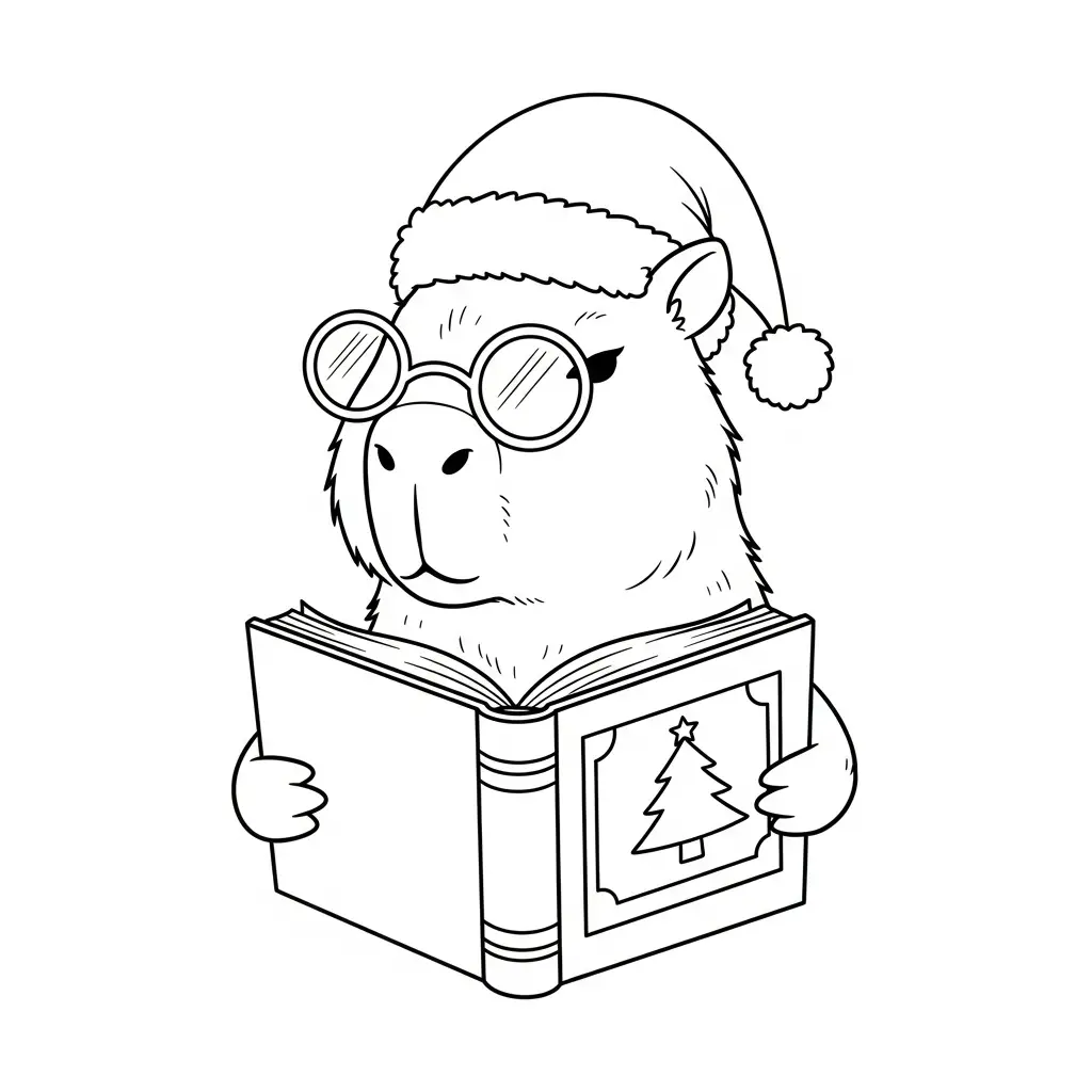 Capibara de Navidad para colorear para imprimir para niño de 7 años