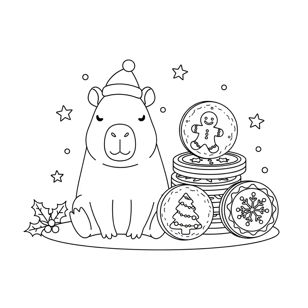 Capibara de Navidad para colorear para imprimir para niño de 9 años