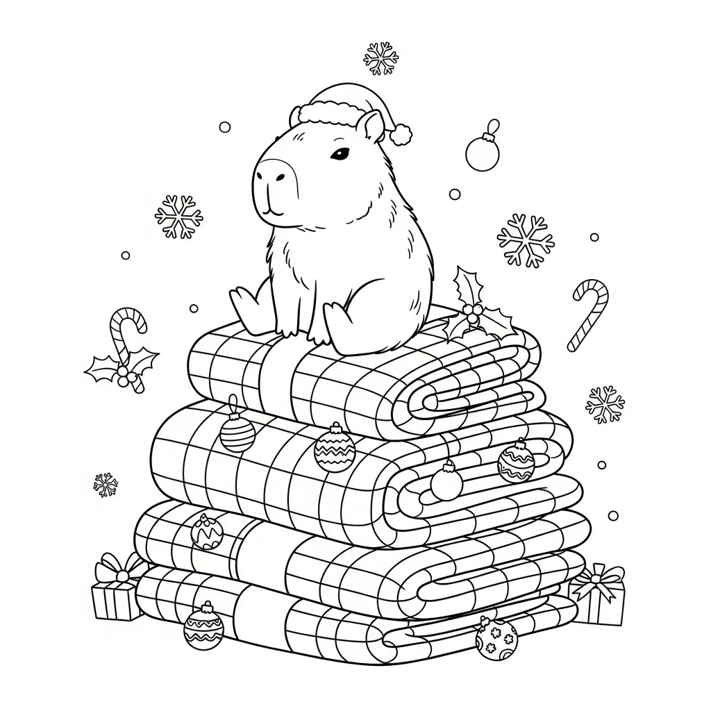 descargar Capibara de Navidad para colorear gratis 1