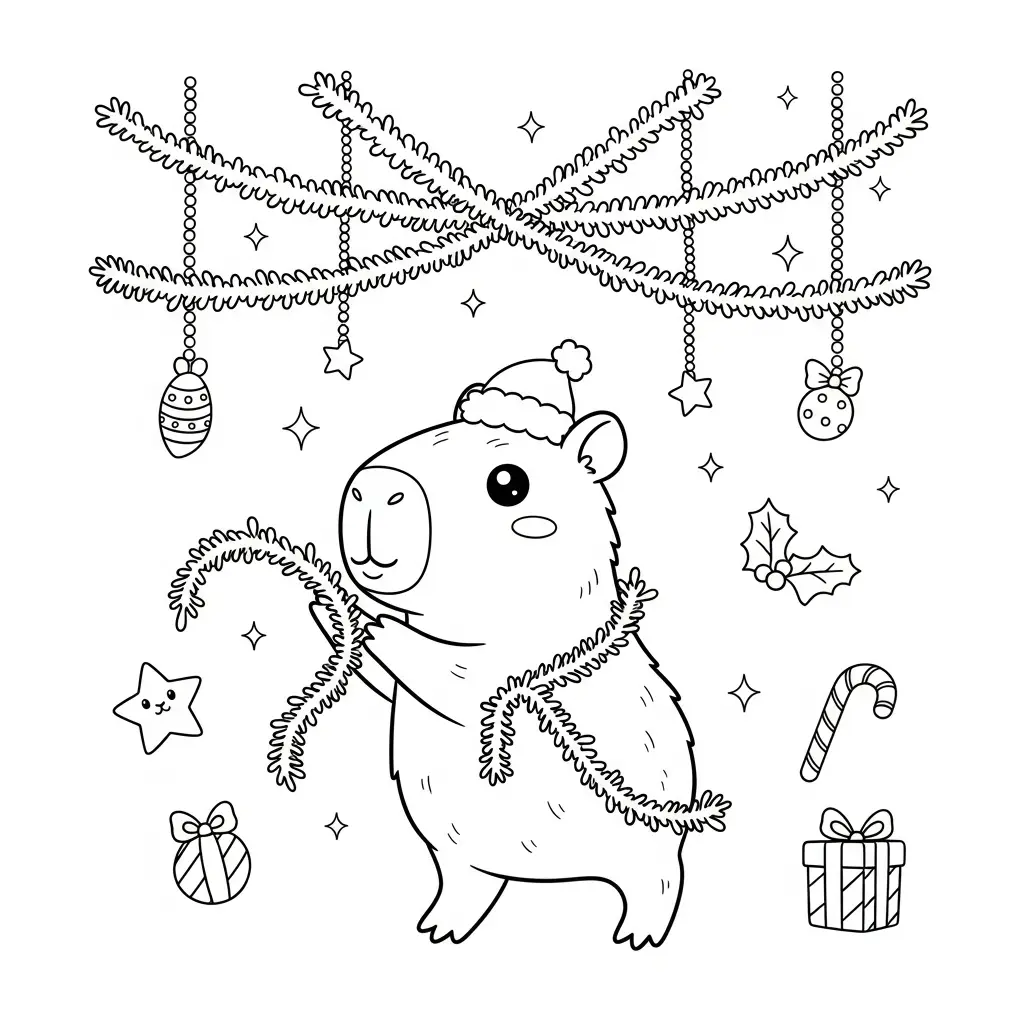 Capibara de Navidad para colorear para niño para imprimir gratis 1