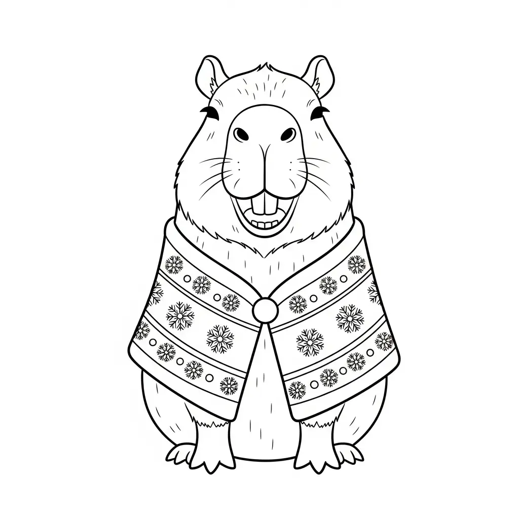 Capibara de Navidad para colorear para imprimir para niño de 3 años