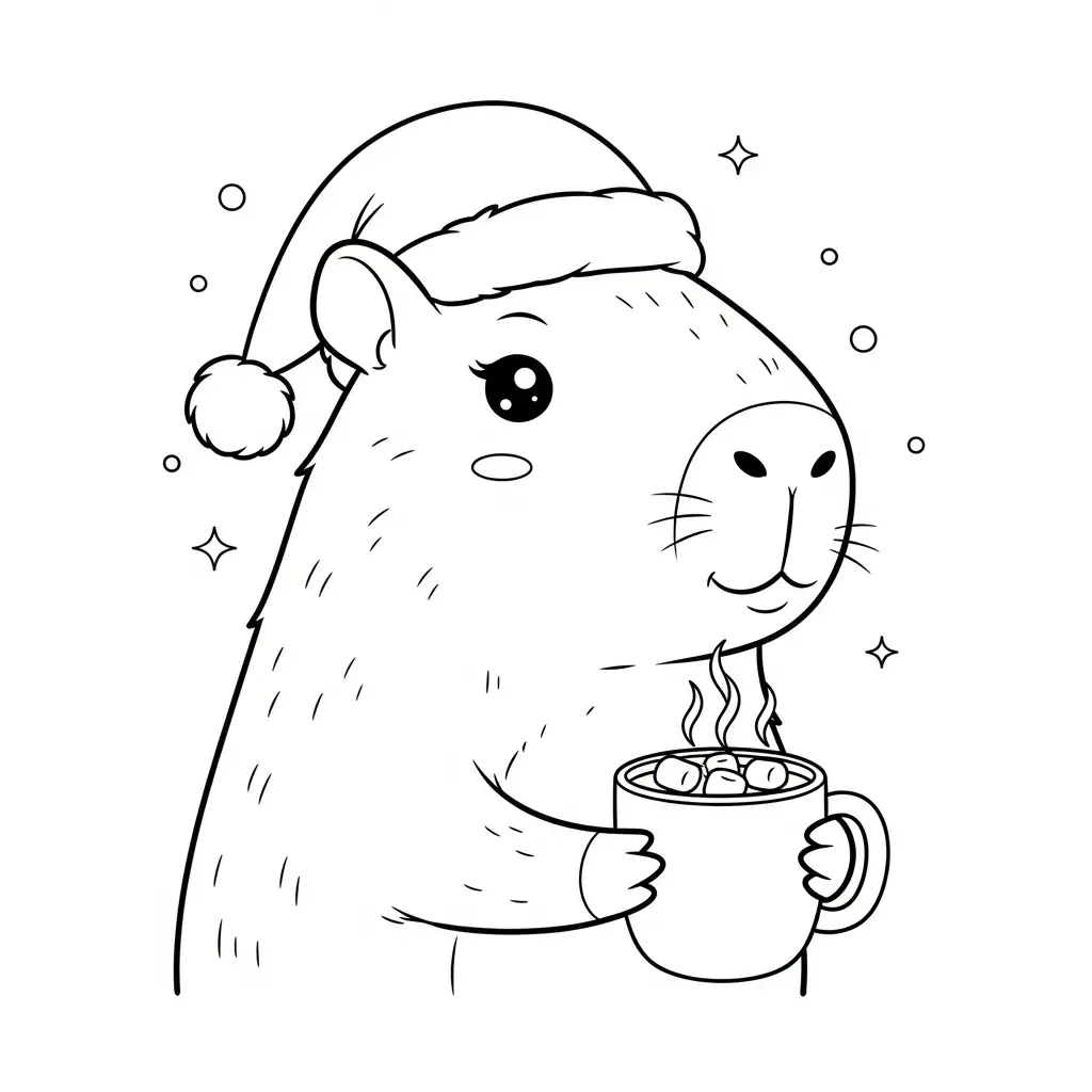 Capibara de Navidad para colorear para imprimir gratis 1