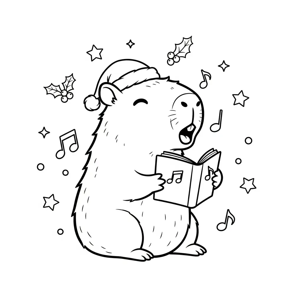 Capibara de Navidad para colorear para niño para imprimir gratis