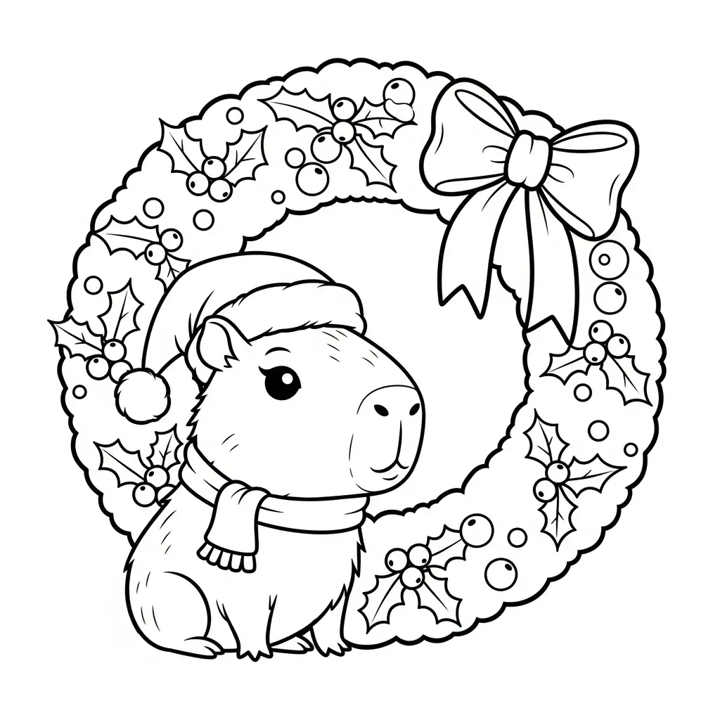 Capibara de Navidad para colorear para imprimir