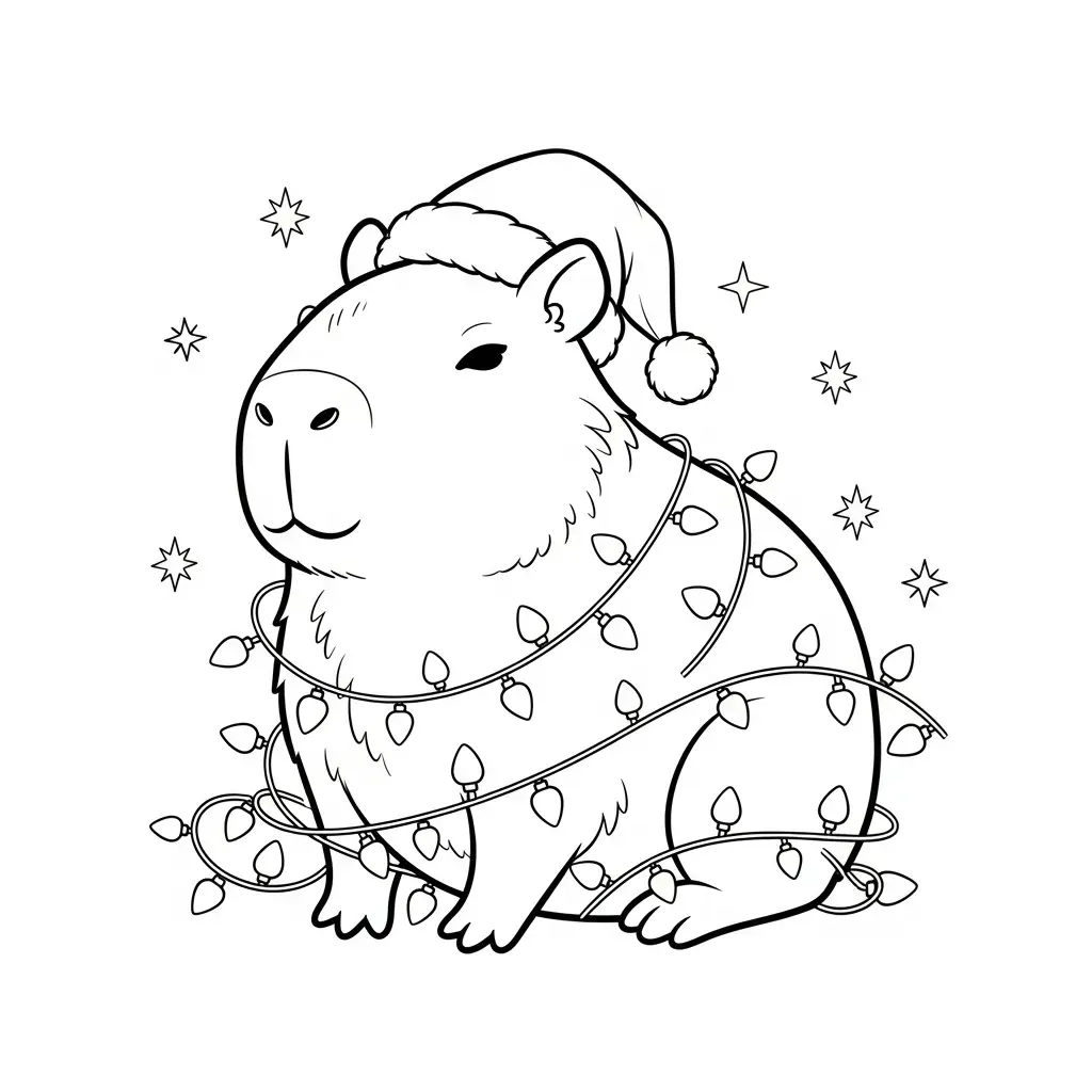 Capibara de Navidad para colorear para niños para imprimir gratis