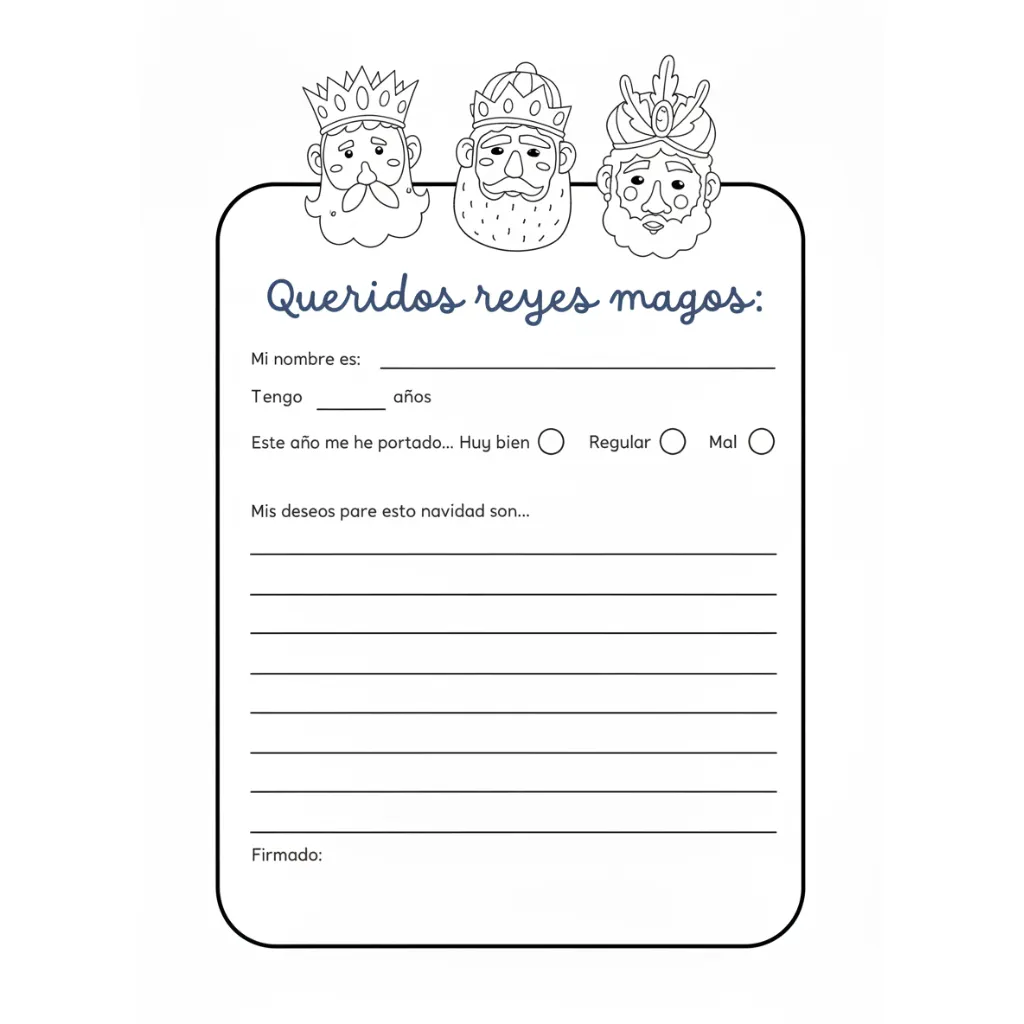 Carta Reyes Magos 1 para colorear para niño de 5 años