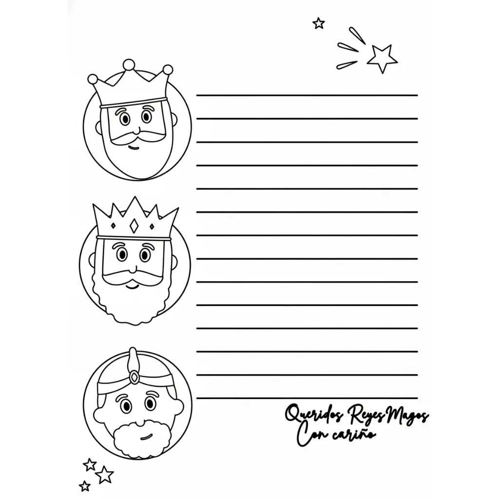 Carta Reyes Magos 2 para colorear y aprendizaje