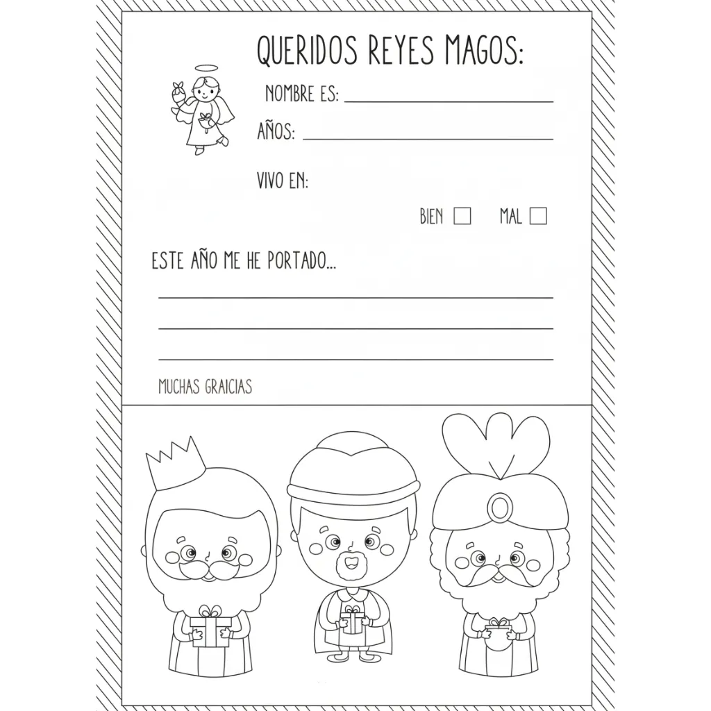 Carta Reyes Magos 20 para colorear para niño de 5 años