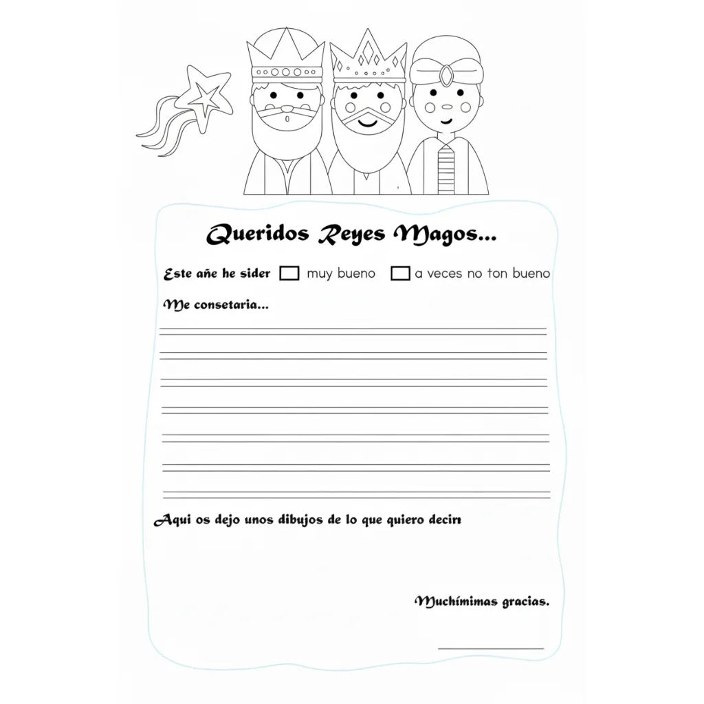 Carta Reyes Magos 5 para colorear en línea