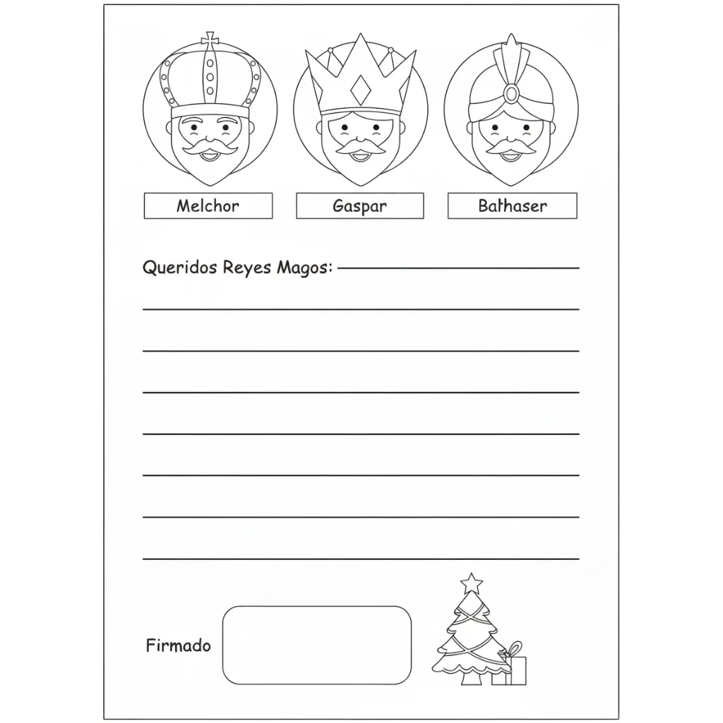 Carta Reyes Magos 6 de niño para colorear para imprimir