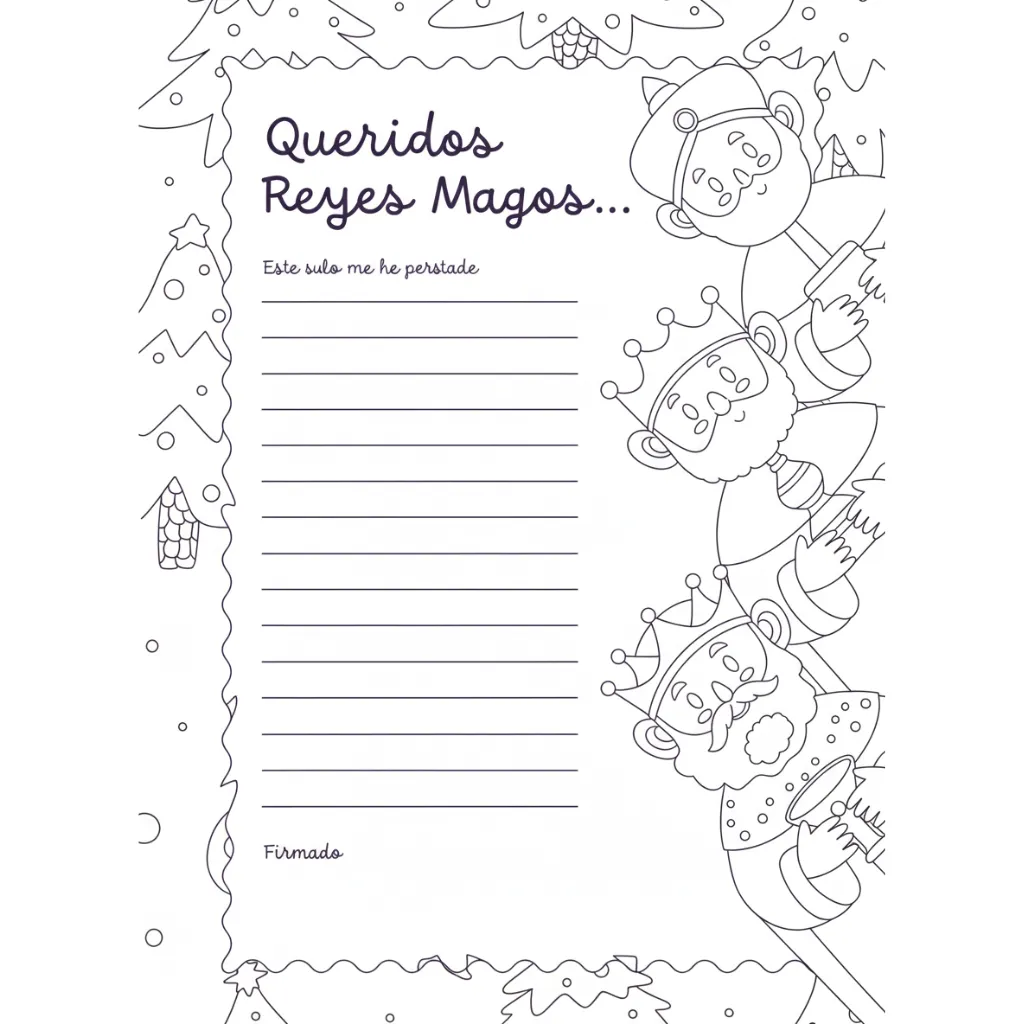 Carta Reyes Magos 7 para colorear y recortar para imprimir gratis