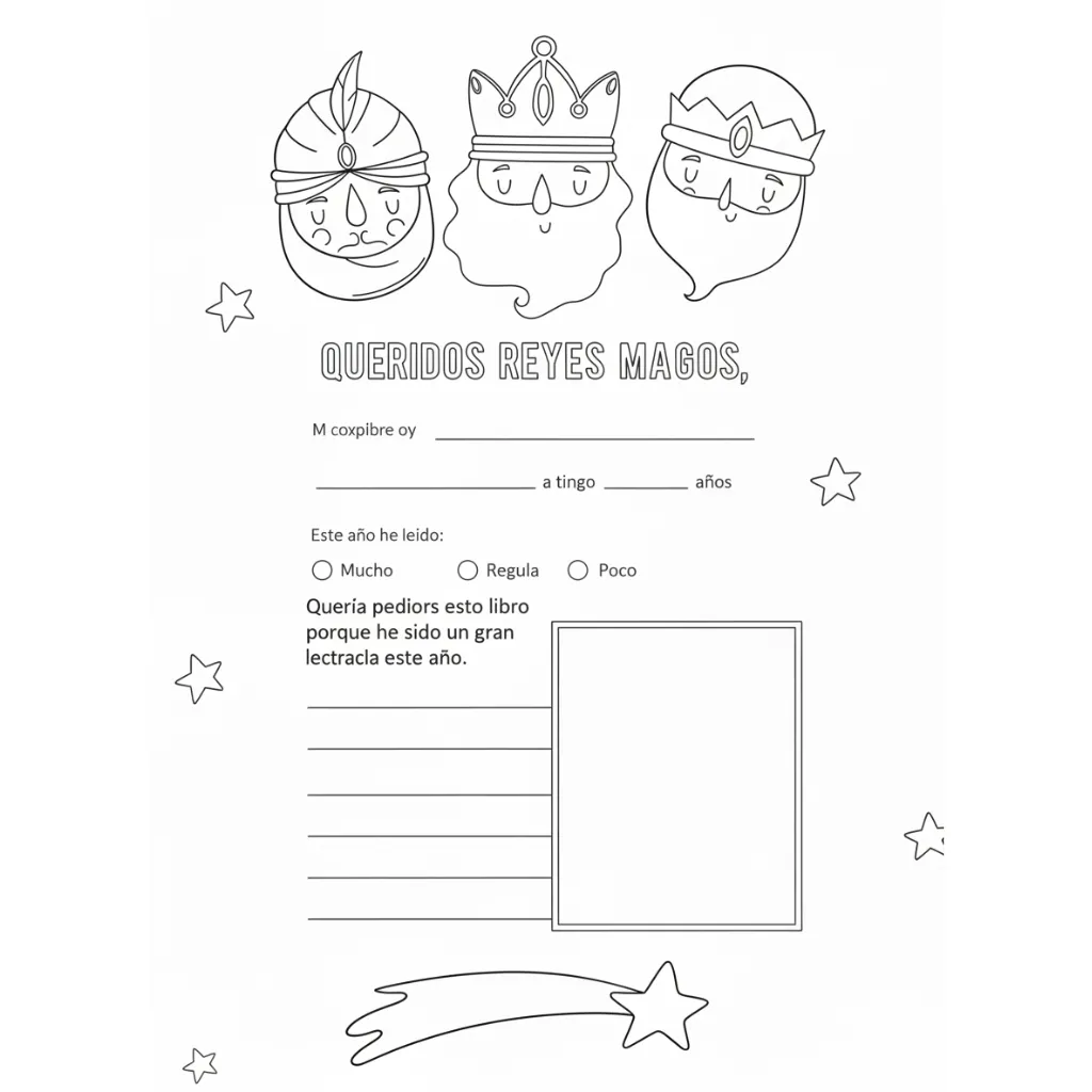 Carta Reyes Magos 8 de niño para colorear para imprimir
