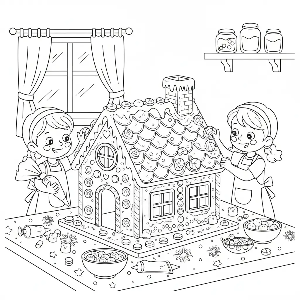 Casa de Jengibre de niño para colorear para imprimir