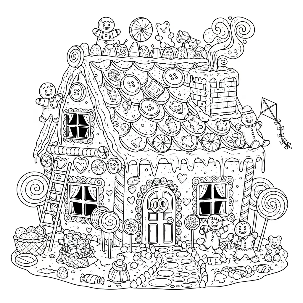 Casa de Jengibre para colorear para imprimir para niño de 8 años